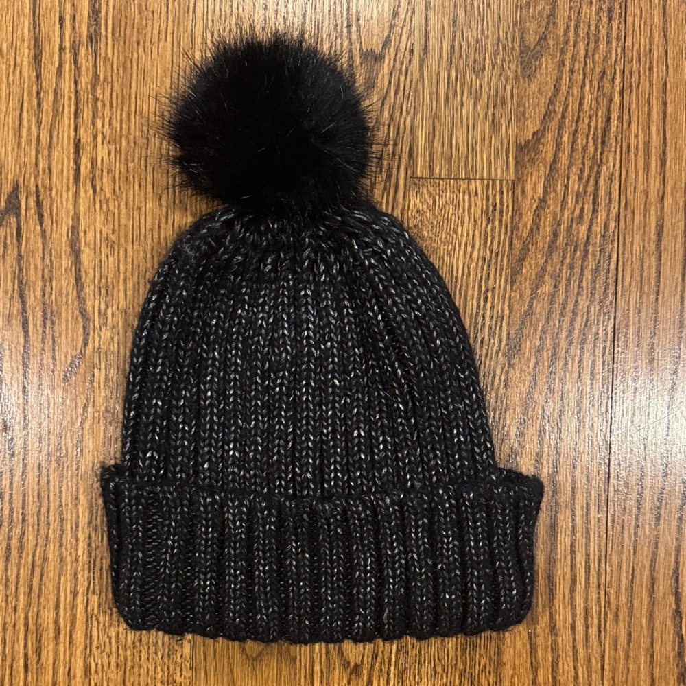Banana Republic Cozy Black and silver Knit Pom-Pom Beanie